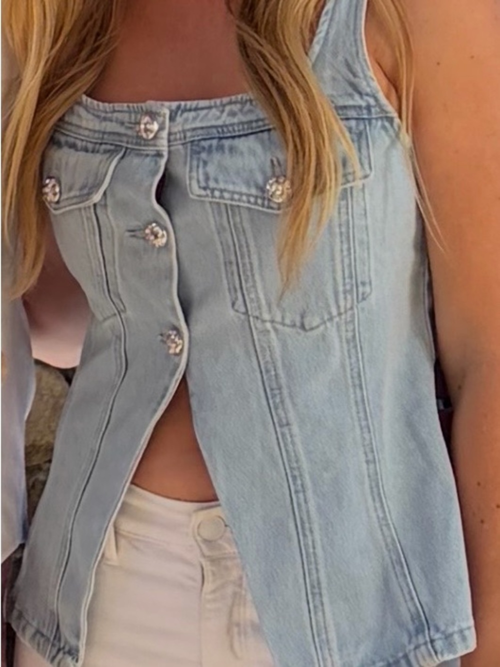 Vici Light Blue Denim Button-Front Tank